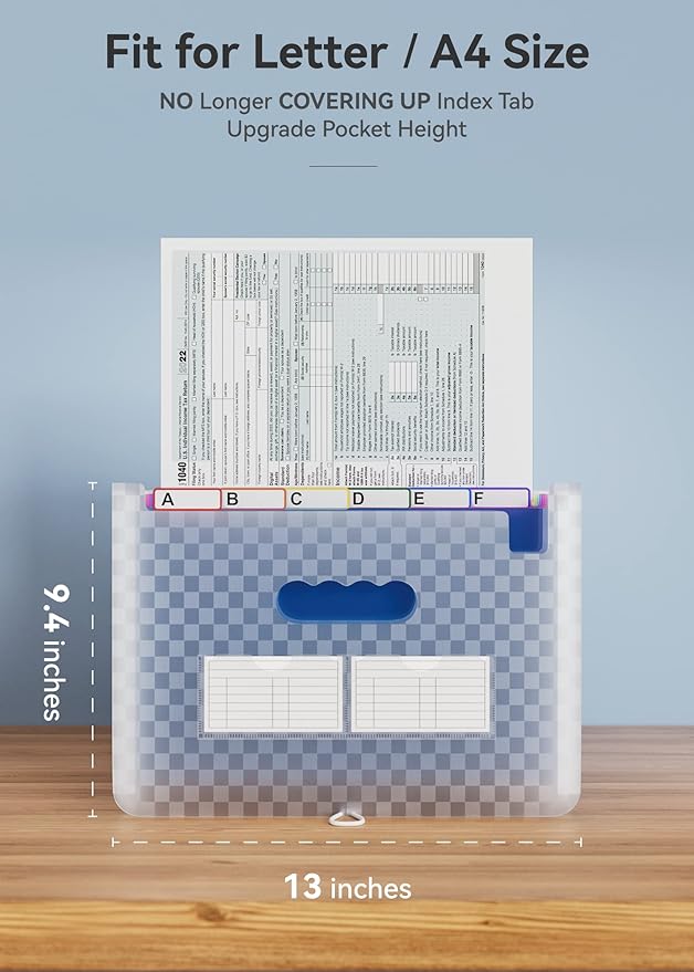 ABC life 26 Pockets Accordion File Organizer, Expanding File Folder, Portable Monthly Paper Bill Tax Receipt Organizer, Lette