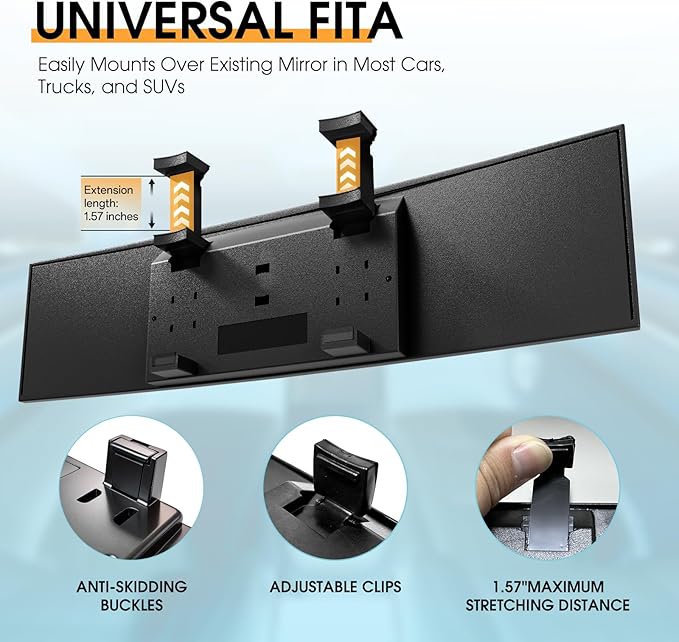 Broadway Panoramic Rear View Mirror Wide Angle Car Mirror Blind Spot Convex Rearview Mirror Essential Rear View Mirror Accessories for Cars SUV Trucks Vehicles (270mm-White)