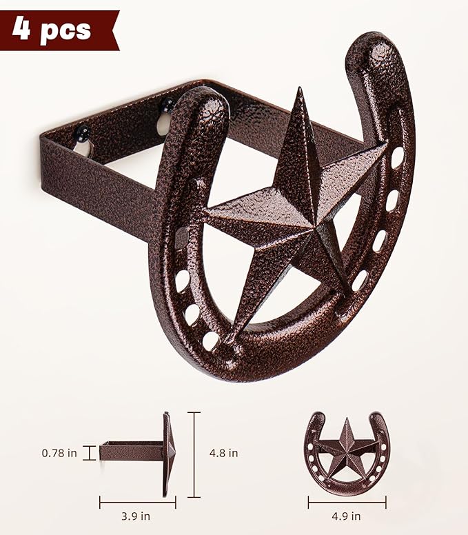 Cowboy Hat Hanger Wall Mount, 4 Pack Cowboy Hat Rack, Metal Horseshoe Hook, Horseshoe Decor, Western Hat Hook for Wall, Hat H