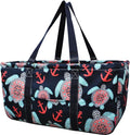 NGIL Extra Large Utility Tote Reusable Grocery Bag Oversized Collapsible for Groceries, Storage, Picnic, Beach (Sea Turtle Anchor Print-navy)