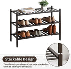 Shoe Rack, 3-Tier Bamboo Stackable Shoe Shelf Storage Organizer, Shoe Stand for Closet, Entryway and Hallway