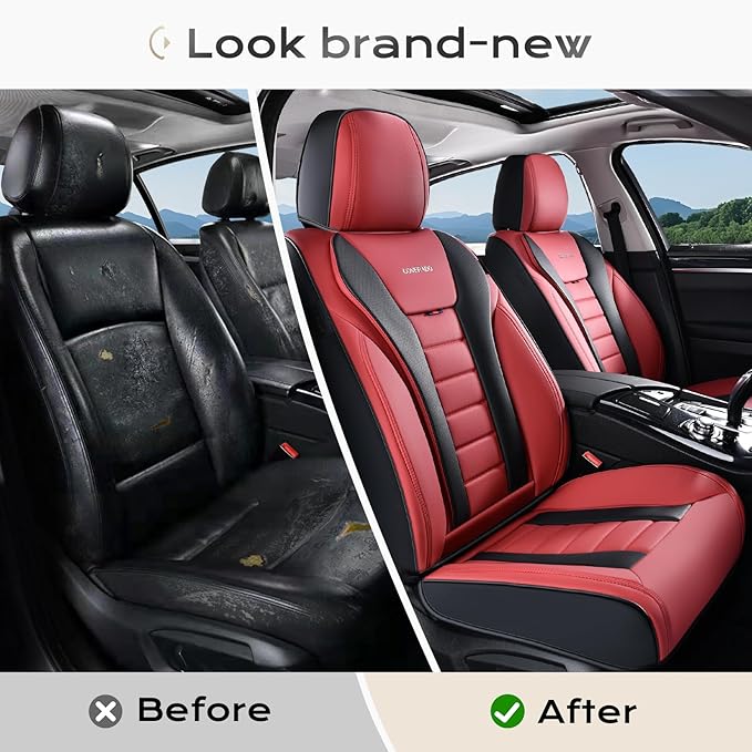 Coverado Car Seat Covers Full Set, Seat Covers for Cars, Front Seat Covers and Back Seat Cover Waterproof Leather Automotive 