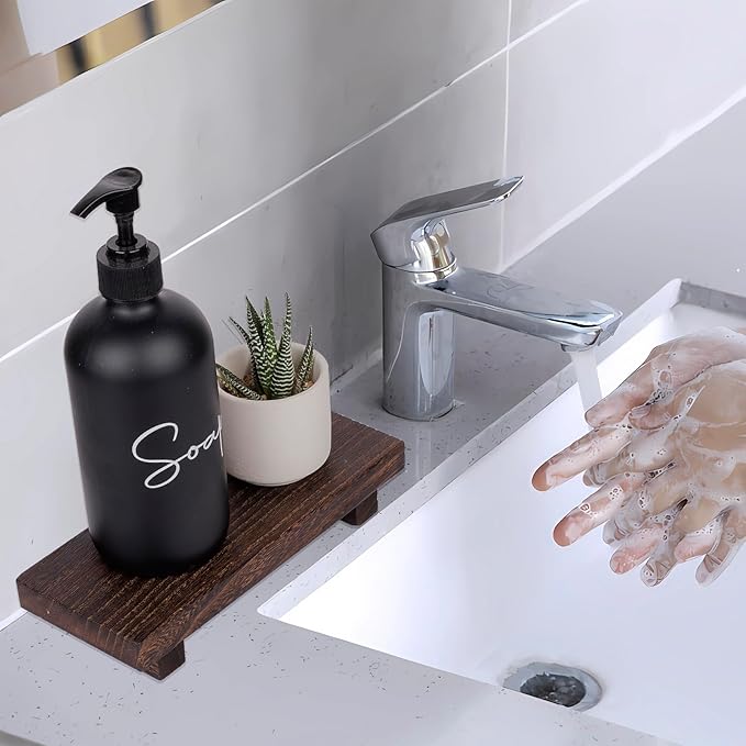 zoocatia Small Wood Tray Pedestal Stand Farmhouse Bathroom Decor Decorative Wooden Riser Kitchen Soap Dish Holder for Vanity,