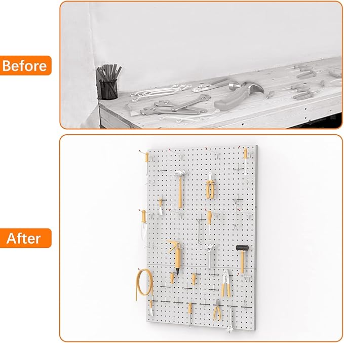 TORACK 3 PCS Metal Pegboard Panels(12x24 inch) for Wall Garage Utility Tools Storage Pegboard for Workbench, Modular Peg Boar