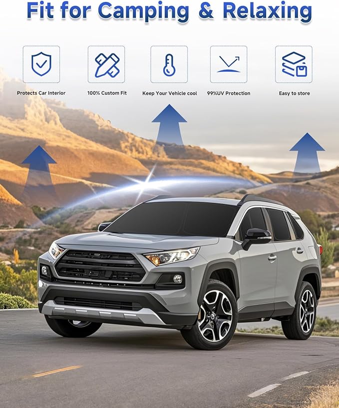 8PCS Window Shades for Toyota RAV4(2019-2024) Accessories – Full Coverage Sun Shade for Side Windows, Rear Triangular & Windshield – UV Protection & Privacy for Camping, Napping, Relaxing