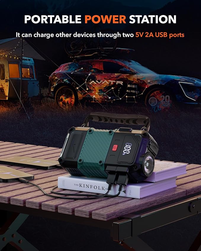 Portable Car Battery Jump Starter, 3000A - 12V Portable Jump Box for 6.0L Diesel & 8.0L Gas, Compact Battery Jump Pack, Extended Smart Jumper Cables Equipped, USB Outputs, and Lights