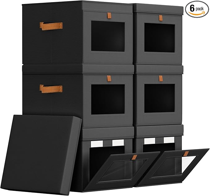 Homsorout Storage Bins with Lid – Closet Organizer with Side Opening and Clear Window, Foldable Stackable Fabric Basket for C