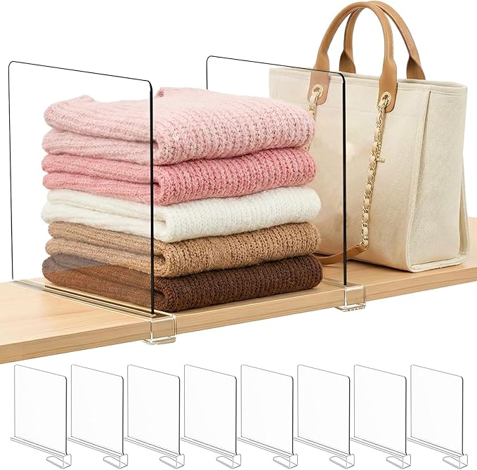 Purse Organizer for Closet Shelf Dividers: 11-inch Tall (Higher Version) Adjustable Clear Acrylic Bag Storage Organizer for H