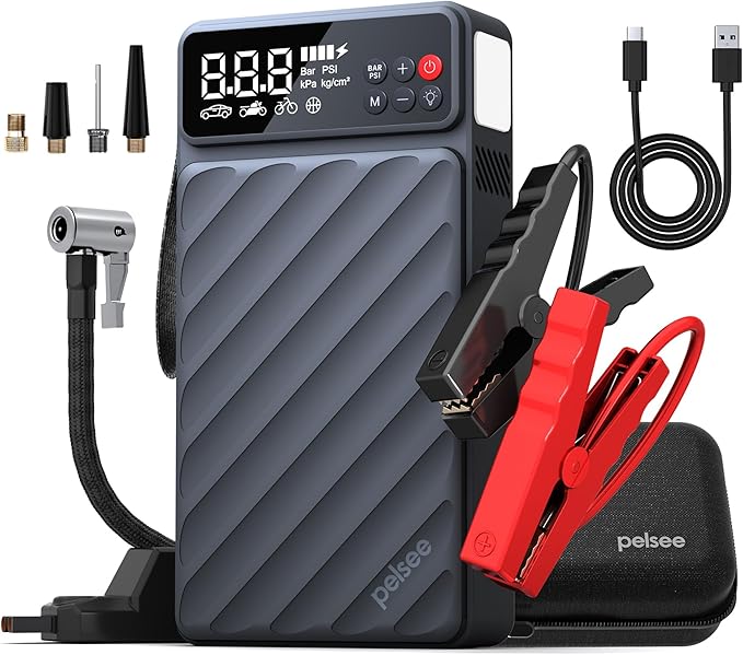 Pelsee 3500A Jump Starter with Air Compressor, 20000mAh Portable Car Battery Jump Starter, 45W Fast Charge, 12V Battery