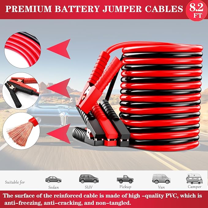 Emergency Roadside Kit for Car,Emergency Kits for Vehicles,Jumper Cables headlamps car Glasses Holder,Roadside Emergency Kit 