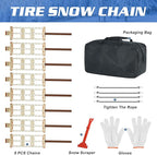 LILYPELLE Upgraded Snow Chains 8 Pack, Tire Chains for Cars/SUVs/Pickup Trucks, Emergency Anti Slip Tire Traction Chains for 
