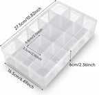 Umirokin 2 Pack 15 Grids Clear Plastic Organizer Box with Adjustable Dividers, Craft Storage Containers for Jewelry, Beads, S