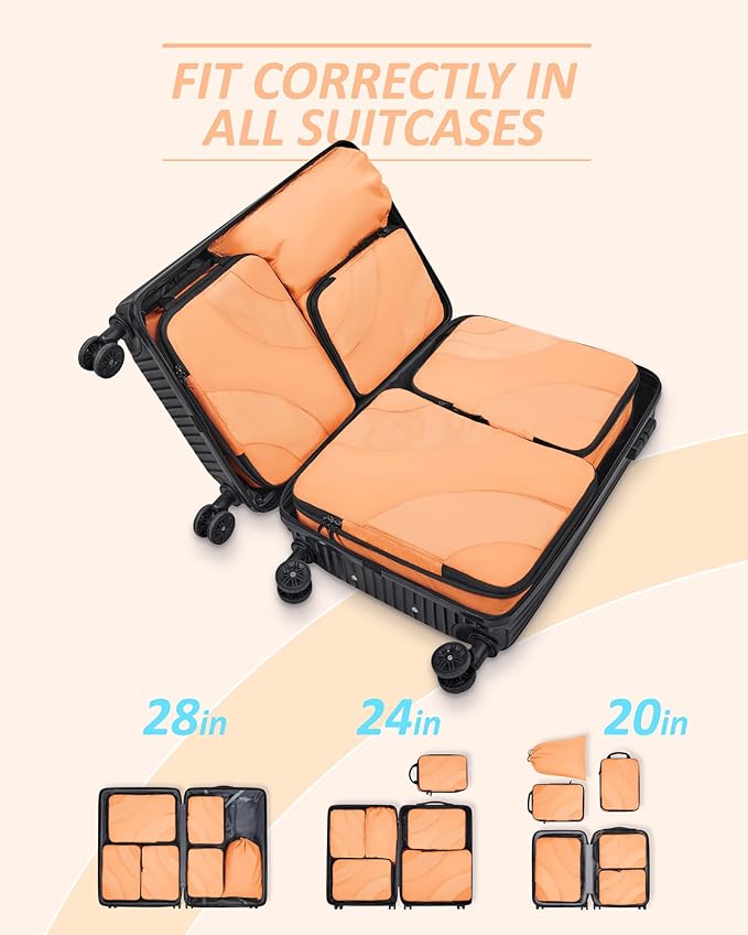 BAGSMART Compression Packing Cubes, 6 Set/4 Set/2 Set Travel Packing Cubes for Carry on Suitcases, Compression Suitcase Organ