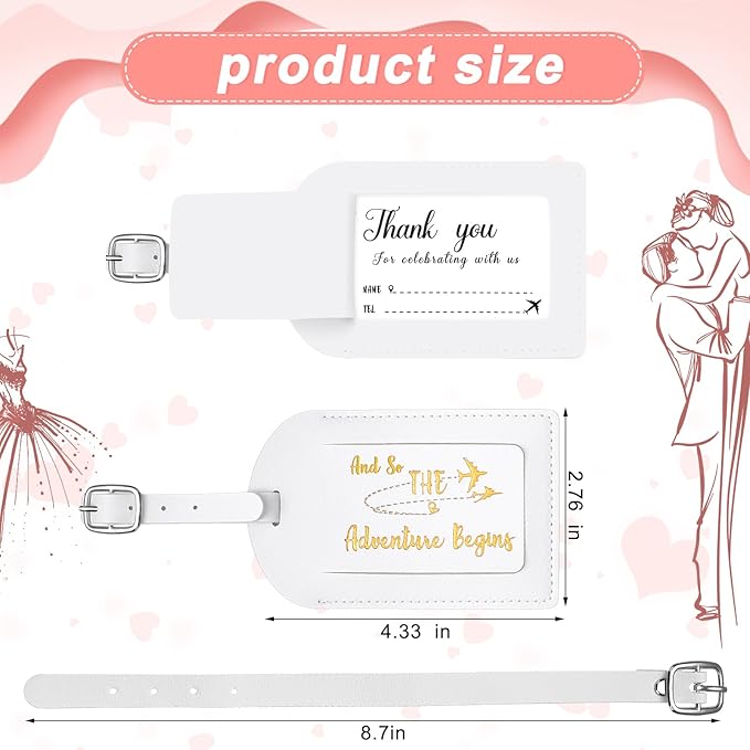 Sweetude 48 Sets Leather Luggage Tag Bulk and So The Adventure Begins Luggage Tags with Name Card for Wedding Bridal Shower B