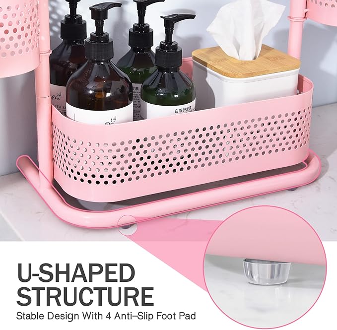 KINGRACK 3 Tier Pink Bathroom Counter Organizer, Rotating Makeup Organizer for Vanity, Perfume & Skincare Standing Shelf, Van