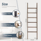 Acacia Wood 6-Tier Blanket Ladder, 5.7FT(66.5'') Blanket Quilt Towel Holder Rack Decorative Ladder Wooden, Easy Assembly, Rus