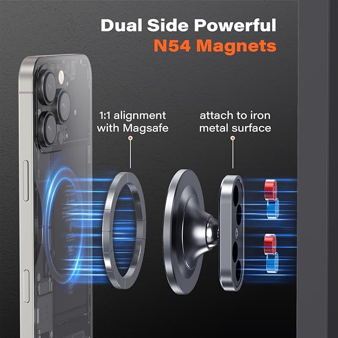A2C All-Metal Gym Magnetic Phone Holder for MagSafe,High-End Workout Essentials for Men Women,[Dual N54 Magnet] Portable Phone Mount Gym Accessories Compatible with iPhone 17 16 15 14 13 12 (Gray)