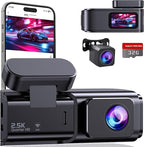 Dash Cam Front and Rear, 2.5K+1080P Dual Dash Camera for Cars, Ecomoment Car Camera with 1.47" IPS Screen, Built-in Wi-Fi, 17