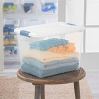 Sterilite 18-Pack Latching Box, Under Bed Storage Bins with Lids, Clear Plastic, 25 Quart - Heavy-Duty Organizing Containers 