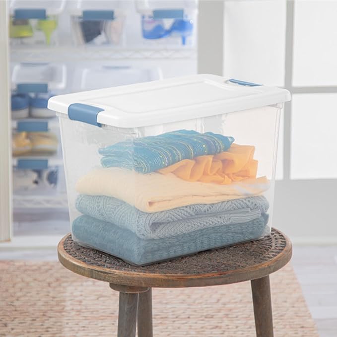 Sterilite 24-Pack Latching Box, Under Bed Storage Bins with Lids, Clear Plastic, 25 Quart - Heavy-Duty Organizing Containers 