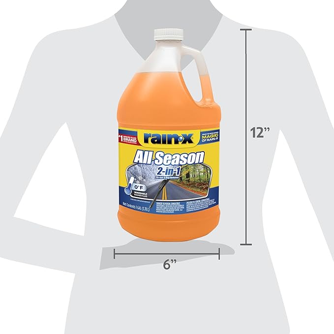 Rain-X All Season 0°F 2-in-1 De-Icer & Bug Remover Windshield Washer Fluid - 1 Gallon (Pack of 6)