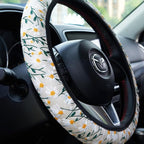 Embroidered Flowers White Cute Daisy Steering Wheel Cover Auto Anti-Slip Breathable Steering Wheel Protector,Floral Car Accessories for Women,Universal Size Fit Most Cars -15 inch