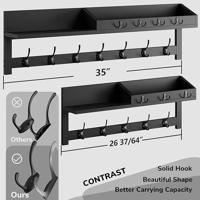 AMBIRD 35 inch Wall Hooks with Shelf, Coat Rack Wall Mount, Large Coat Hanger for Wall, Entryway Shelf with 7 Dual Coat Hooks