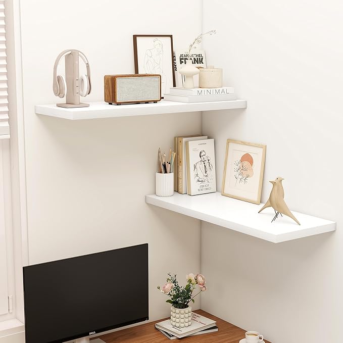 Dreamland 36" Floating Shelves for Wall, 12" Deep Slim White Floating Shelves, Wall-Mounted Shelves for Bedroom, Living Room,