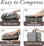 U+U 10 Set Compression Packing Cubes - Ultralight Leopard Travel Organizers with Laundry Bag, Space-Saving Suitcase Organizer