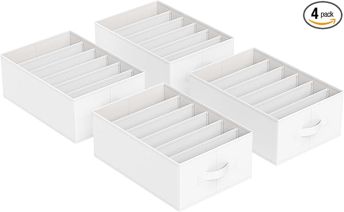 SONGMICS Set of 4 Large Size Wardrobe Clothes Organizers, 6-Compartment Foldable Drawer Organizers with Handles, 16.5 x 11.8 