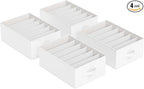SONGMICS Set of 4 Large Size Wardrobe Clothes Organizers, 6-Compartment Foldable Drawer Organizers with Handles, 16.5 x 11.8 