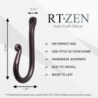 RTZEN Wall Mount Hook Set - Wrought Iron Decorative Rustic Metal Coat Hooks for Hanging - Handcrafted Classic Farmhouse Wall 