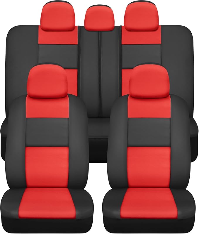 BDK Croc Skin Faux Leather Car Seat Covers, Full Set Red – Universal Fit Design, Airbag Compatible, Front and Back Seat Cover