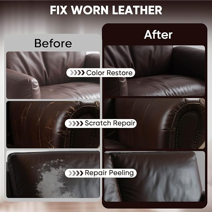 Leather Recoloring Balm - Scratch Repair & Color Restore Kit for Faded Leather, Leather Couch & Car Seats - 10OZ Leather Rest