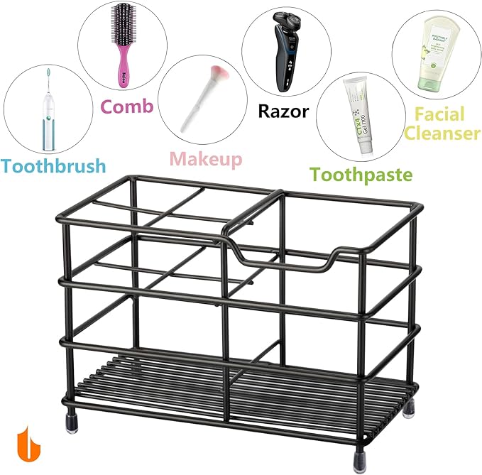 Urbanstrive 304 Stainless Steel Bathroom Toothbrush Holder Toothpaste Holder Stand Bathroom Accessories Organizer (Black, Lar