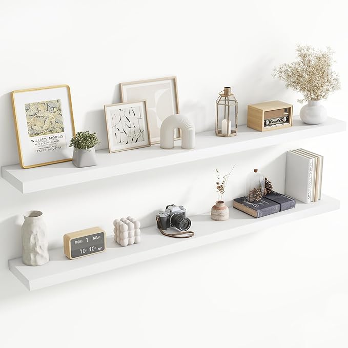 72 Inch Floating Shelves for Wall, 8 Inch Deep Floating Shelf for Storage & Display, Rustic Wall Mounted Shelf with Invisible