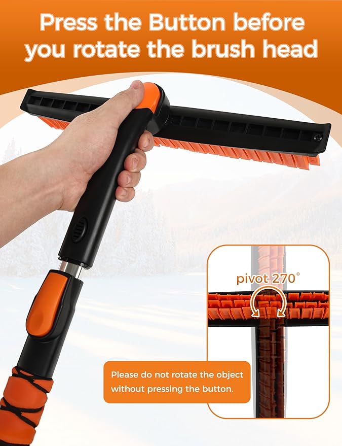BFONS 41" Ice Scrapers for Car Windshieldand Extendable Snow Brush with Foam Grip and 360° Pivoting Brush Head for Christmas Car Auto Truck SUV