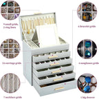 BOOVO Jewelry Boxes for Women, White and Black 6 Layer Large Jewelry Box for Necklace, Bracelet, Earrings, Rings Storage, Jew