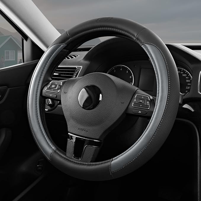 Skechers Steering Wheel Cover Memory Foam,Luxury Leather Steering Wheel Covers,Universal Anti-Slip Fit 14" 1/2-15" Car Wheel 