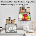 Livabber Fruit Basket for Kitchen, Metal Fruit Vegetable Storage Bin with 2 Banana Hangers, Countertop Wire Basket Organizer 
