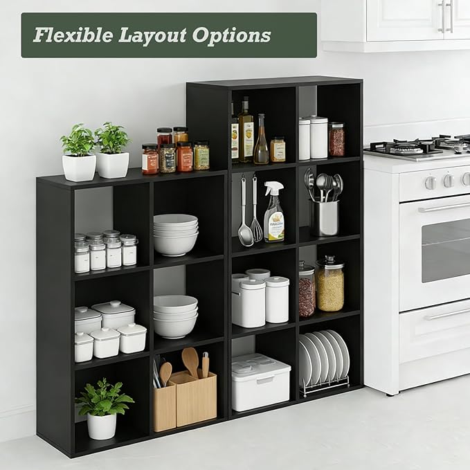 8 Cube Storage Organizer Shelf, Open Cube Bookshelf, Reversible Bookcase, Sturdy Modern Storage for Home Office, Bedroom, Liv