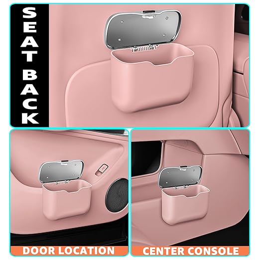 HOLDCY Car Trash Can, Waterproof Multi‑Functional Auto Trash Bin for Door/Console/Seat Back, Universal Vehicle Garbage Can for Car/Truck/SUV Drivers (Pink)
