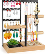 Godboat Jewelry Holder Organizer, 4-Tier Earring Holder with 48 Holes, 6 Hooks Necklace Holder, Removable Bracelet Holder, Gi