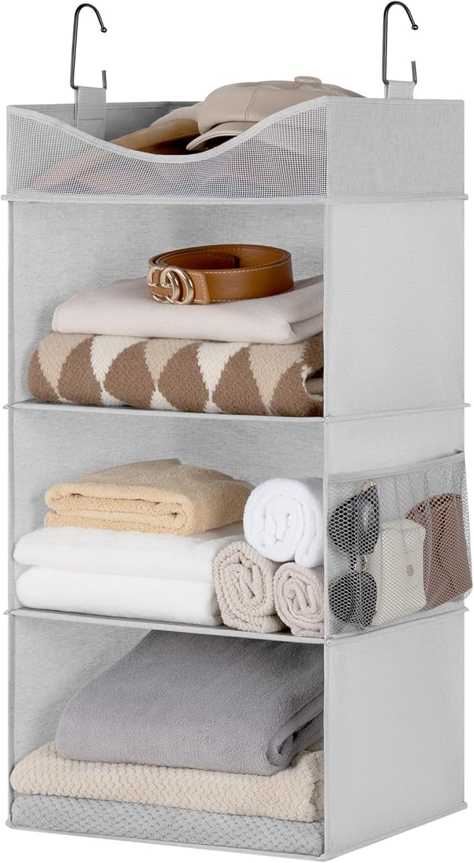 StorageWorks Hanging Closet Organizer, 3-Shelf Hanging Closet Shelves with Top Shelf, 15 ¾"W x 12" D x 31" H, Extra-Large Spa