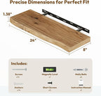 Vivelove Live Edge Floating Shelves 24 inch, Elm Wood Shelf, Rustic Farmhouse Wall Shelf with Invisible Bracket for Living Ro
