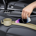 2PCS Car Seat Gap Filler, Soft Carbon Fiber Vehicle Between Seat and Console Organizer with Cup Holder, Prevent Falling Automotive Interior Chair Gap Plug, Universal Fit (Beige)