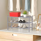 RONGJlA 2 Tier Bamboo Shoe Rack for Closet Free Standing Wood Shoe Shelf Storage Organizer for Entryway Small Space Stackable
