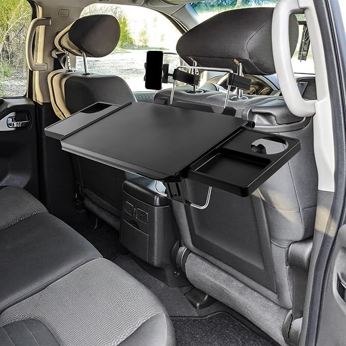 Large Car Steering Wheel Tray, Adjustable Back Seat Headrest Tray, Laptop Mount Steering Wheel Desk with Drawer, Car Tray Cup Slot and Tablet Slot with Phone Holder for Large SUV,Truck,Van