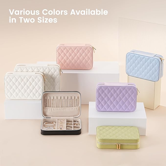 Lolalet Travel Jewelry Case for Women Girls, Travel Jewelry Organizer Box with Mirror & Clear Storage Bag, Small Portable Ear