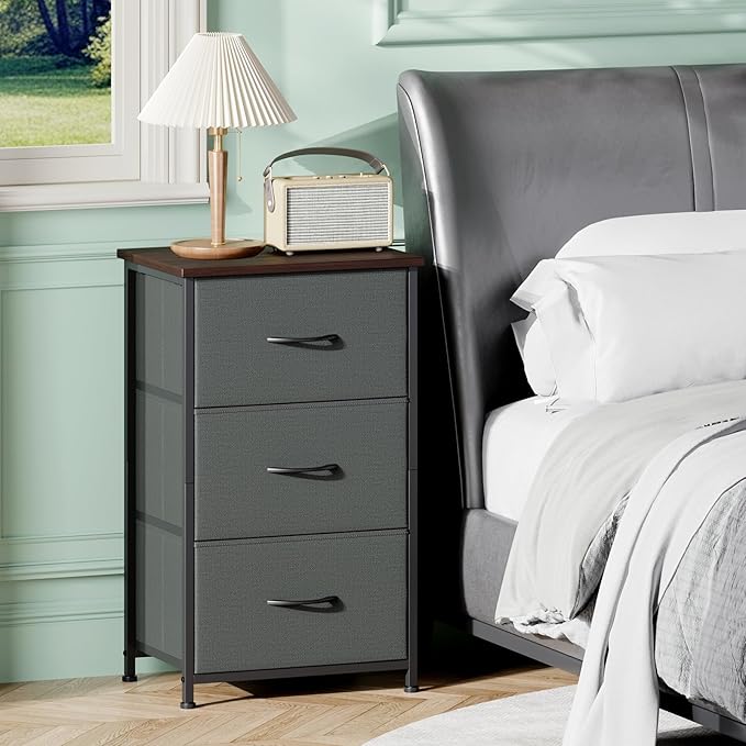 Somdot Dresser for Bedroom with 3 Drawers, Storage Organizer Chest of Drawers with Removable Fabric Bins for Closet Bedside L